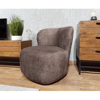 Fauteuil bas rond H. 40 cm en velours marron avec dossier arrondi et enveloppant - MALLOW