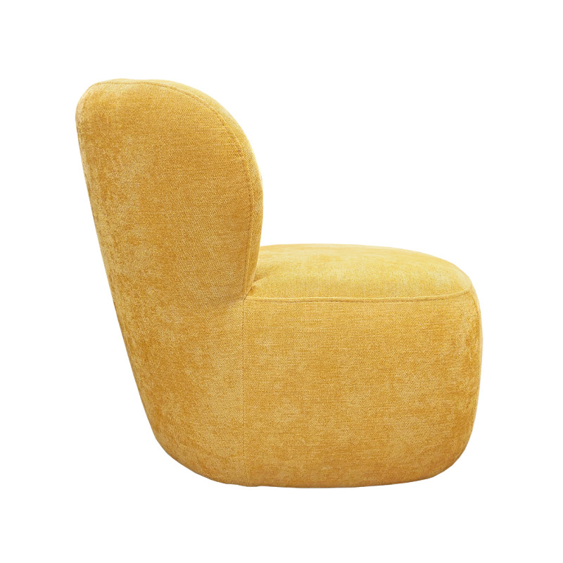 Fauteuil bas rond H. 40 cm en tissu jaune avec dossier arrondi et enveloppant - MALLOW
