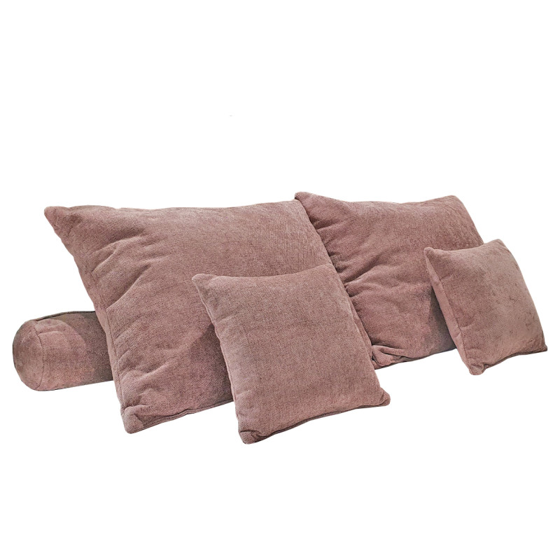Set 6 coussins décoratifs pour lit tissu doux rose 3 tailles - LAYLA