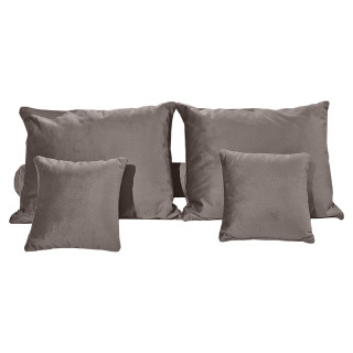 Set 6 coussins décoratifs pour lit velours taupe 3 tailles - BRANDON