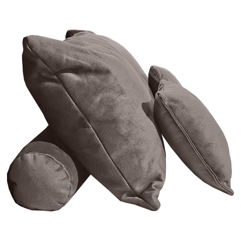 Set 6 coussins décoratifs pour lit velours taupe 3 tailles - BRANDON