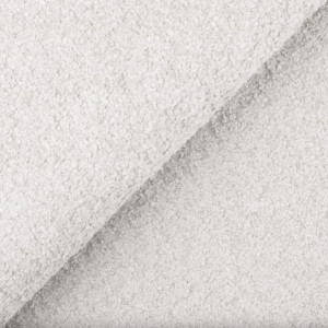 Fauteuil bas rond H. 40 cm en tissu bouclette blanc avec dossier arrondi et enveloppant - MALLOW