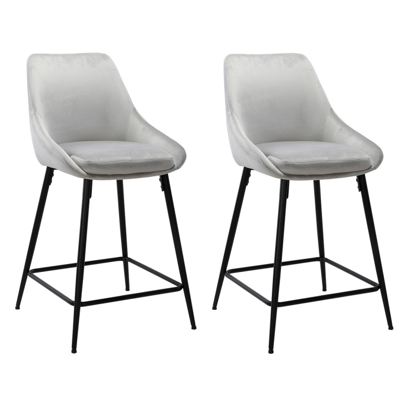 Lot de 2 tabourets de bar en velours gris et piétement métal - JAZZY