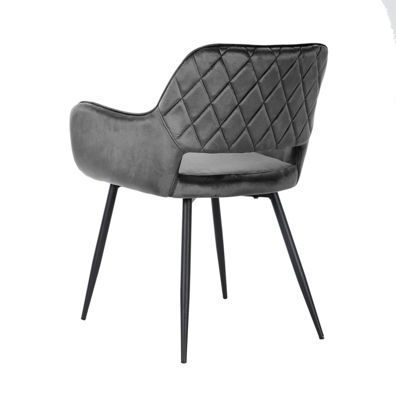 Chaise en velours gris anthracite avec accoudoirs dossier capitonné et pieds métal confortable - ARON