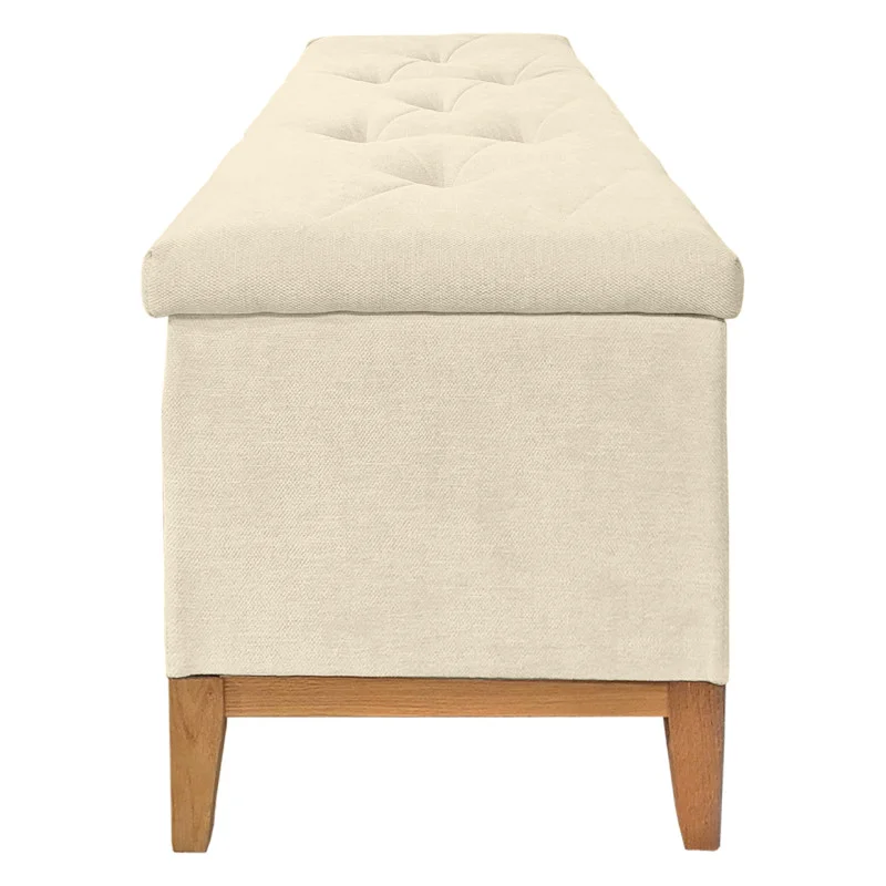 Banc / Bout de lit avec coffre de rangement tissu doux écru - SKY