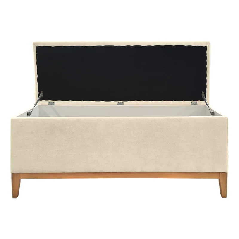 Banc / Bout de lit avec coffre de rangement tissu doux écru - SKY