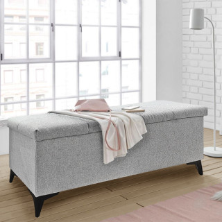 Banc / Bout de lit avec coffre de rangement tissu gris chiné - AISHA