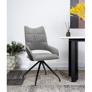 Lot de 2 chaises fauteuil tissu gris clair bi-matière et piétement etoile métal - MELOW