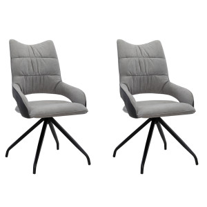 Lot de 2 chaises fauteuil tissu gris clair bi-matière et piétement etoile métal - MELOW