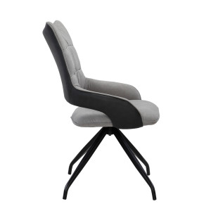Lot de 2 chaises fauteuil tissu gris clair bi-matière et piétement etoile métal - MELOW
