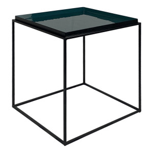 Table d'appoint carré métal noir avec plateau émaillé bleu - AZUL 8783