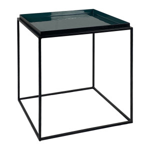 Table d'appoint carré métal noir avec plateau émaillé bleu - AZUL 8783