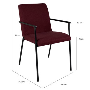 Lot de 2 chaises en tissu rouge bordeaux avec accoudoirs fins en métal noir design minimaliste - OFFICE 1661