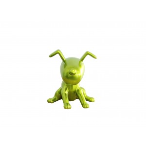 Petit chien vert métallisé assis - figurine décorative - objet design moderne