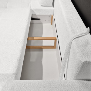 Canapé d'angle gauche convertible tissu bouclette blanc L304 cm - VOLT