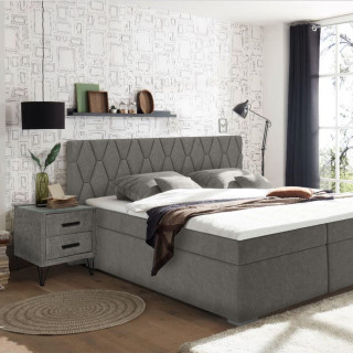 Table de chevet tissu gris + LED et 2 prises USB intégrées - LAYLA