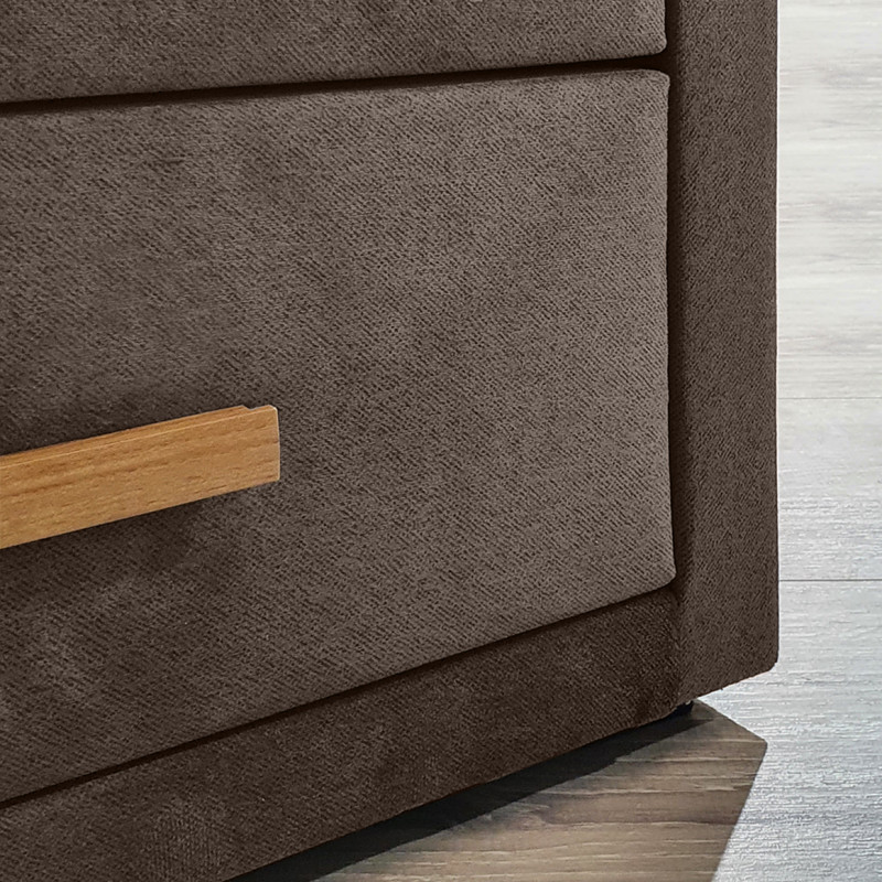 Table de chevet velours marron + LED et 2 prises USB intégrées - BLOOM
