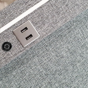 Table de chevet tissu gris clair chiné + LED et 2 prises USB - AISHA