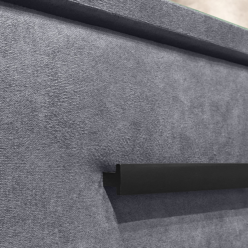 Table de chevet velours gris + LED et 2 prises USB intégrées - BRANDON