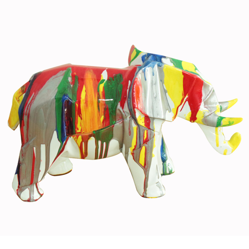 Statue éléphant géométrique coulure argenté multicolore H21 cm - DUMBO