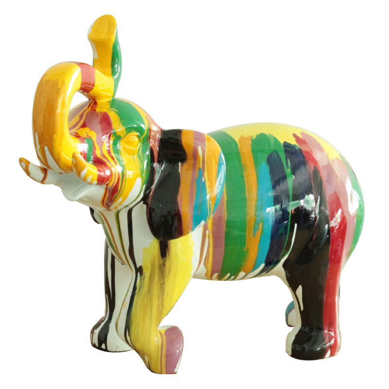 Statue éléphant avec coulures noir et multicolore H51 cm - DUMBO 02