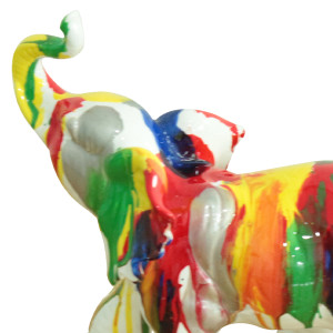 Statue éléphant trompe relevé coulures multicolores H24 cm - DUMBO