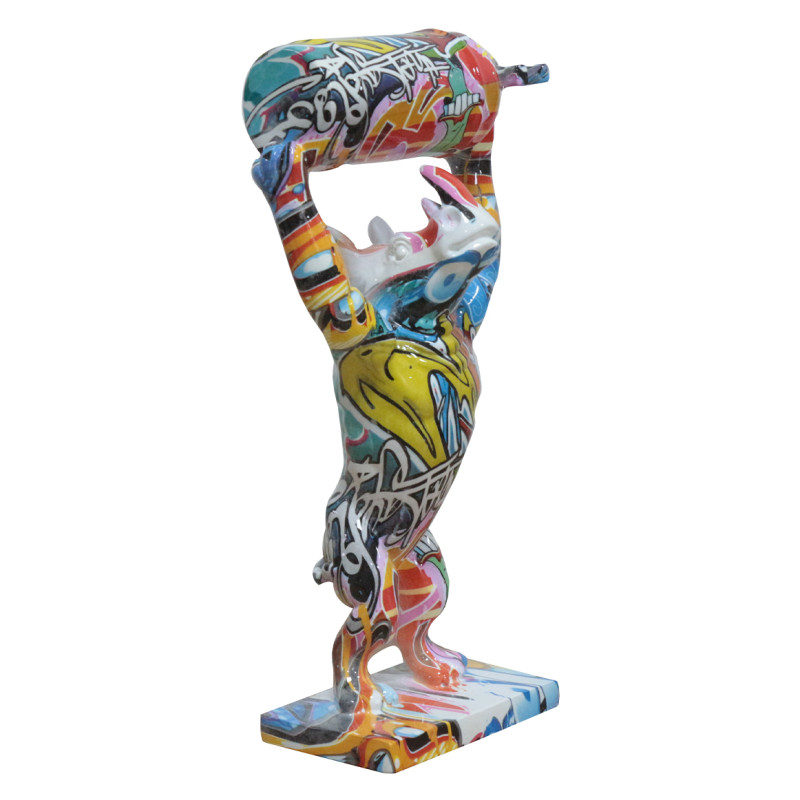 Statue rhinocéros debout et bonbonne motifs cartoon H32 cm - CARTOON