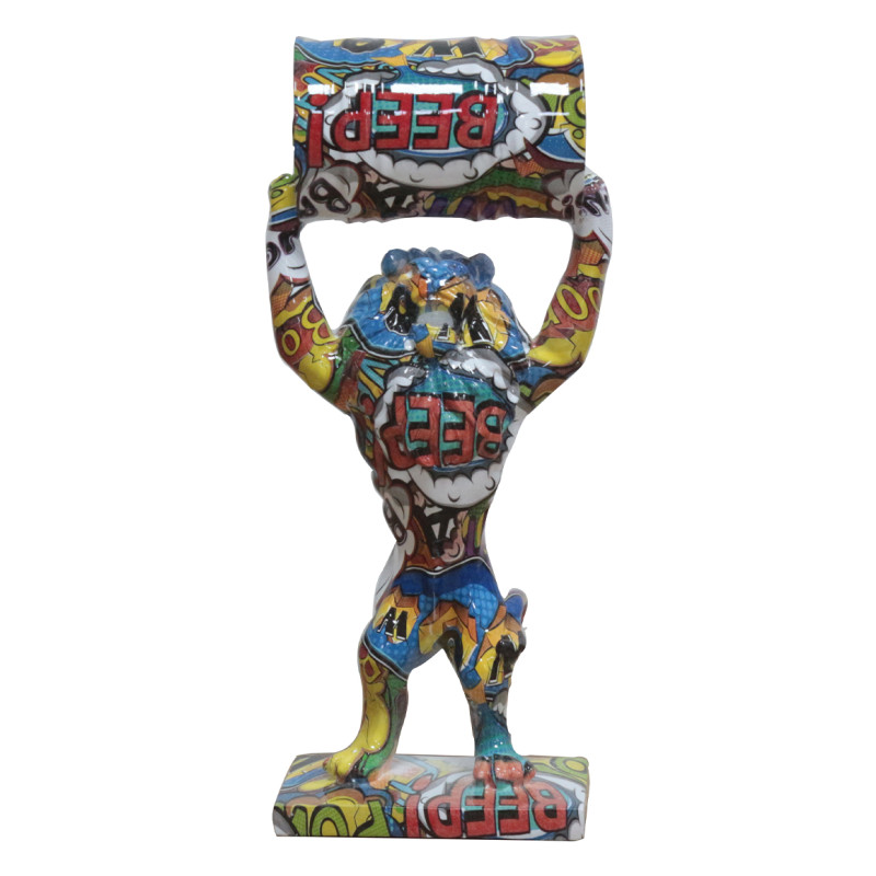 Statue lion debout avec baril motifs cartoon H32 cm - CARTOON