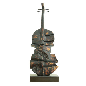 Statue violoncelle noir avec effet rouillé H75 cm - SONG