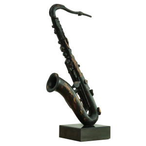 Saxophone en résine avec peinture noire et effet rouillé H62 cm - SONG