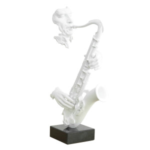 Saxophoniste avec saxophone en résine peinture blanche H62 cm - SONG
