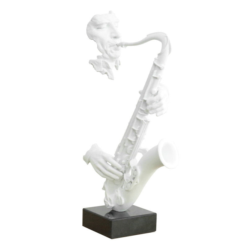 Statue visage saxophoniste avec saxophone blanc H62 cm - SONG