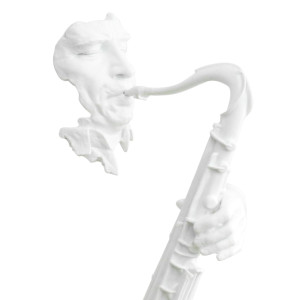 Statue visage saxophoniste avec saxophone blanc H62 cm - SONG