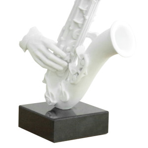 Statue visage saxophoniste avec saxophone blanc H62 cm - SONG