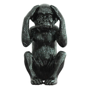 Statue singe noir laqué avec mains sur les oreilles H40 cm - RAFIKI