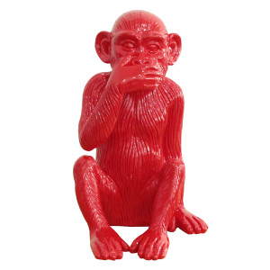Statue singe rouge laqué avec main sur la bouche H39 cm - RAFIKI