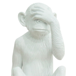 Statue singe blanc laqué avec main sur les yeux H39 cm - RAFIKI