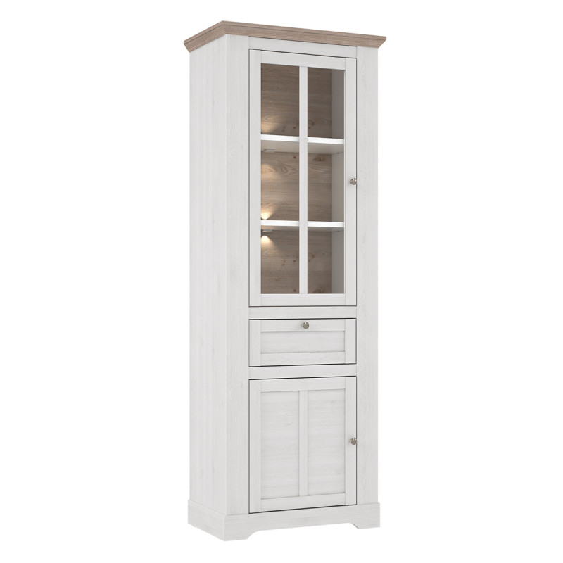 Vitrine coloris blanc / chêne wotan + éclairage LED - Longueur 70