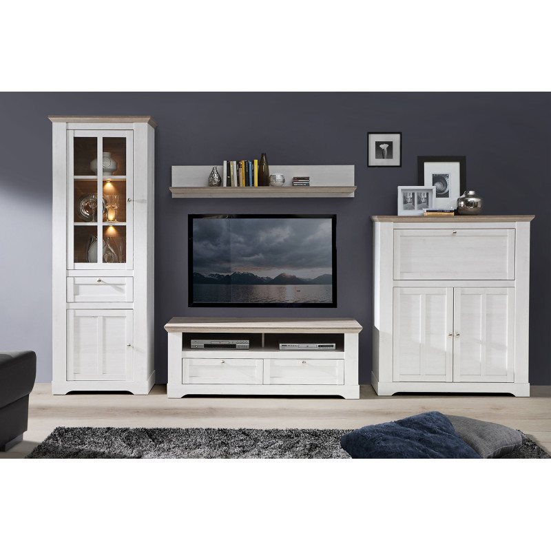 Etagère murale 205 cm décor chêne clair blanchi classique campagne - ANGELE