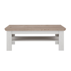 Table basse 120 x 60 cm 2 plateaux décor chêne clair blanchi classique campagne - ANGELE