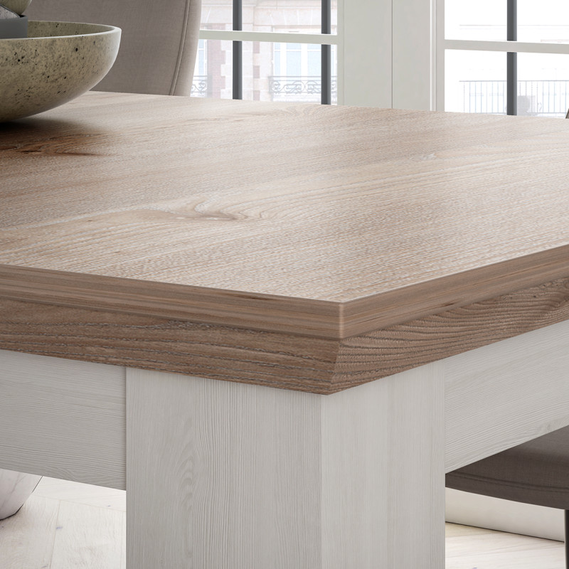 Table basse 120 x 60 cm 2 plateaux décor chêne clair blanchi classique campagne - ANGELE