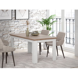 Table de repas extensible 160/206 cm décor chêne clair blanchi classique campagne - ANGELE