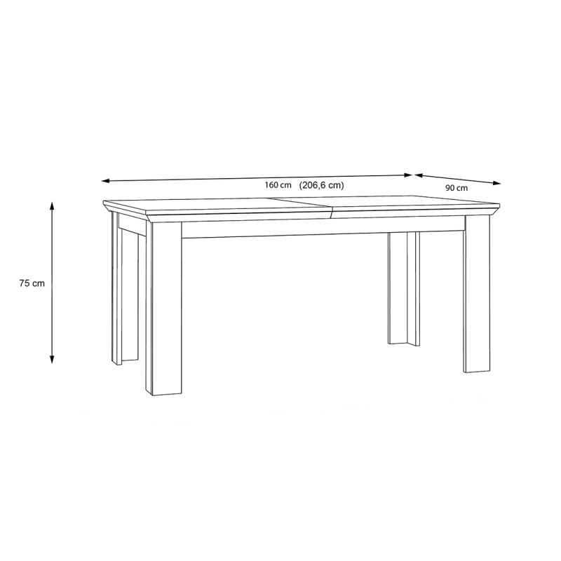 Table de repas extensible 160/206 cm décor chêne clair blanchi classique campagne - ANGELE