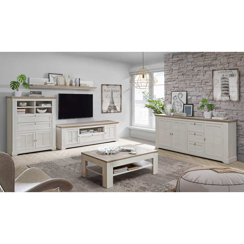 Table de repas extensible 160/206 cm décor chêne clair blanchi classique campagne - ANGELE