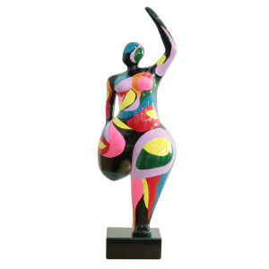 Statue femme jambe pliée avec formes multicolores H60 cm - LADY COLOR