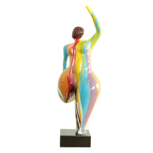 Statue femme jambe pliée coulures multicolores H60 cm - LADY DRIPS 01