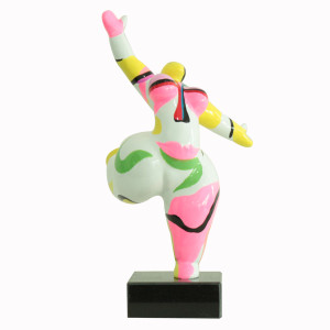 Statue femme jambe levée avec peinture abstraite H33 cm - LADY FACE 01