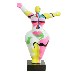 Statue femme bras levés peinture abstraite H54 cm - LADY FACE 01