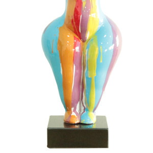 Statue femme debout en résine avec bras levés coulures peintures multicolores 37 x 54 x 18 cm - LADY DRIPS