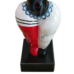 Statue femme bras levés corset rouge noir et bleu H34 cm - LADY LACE
